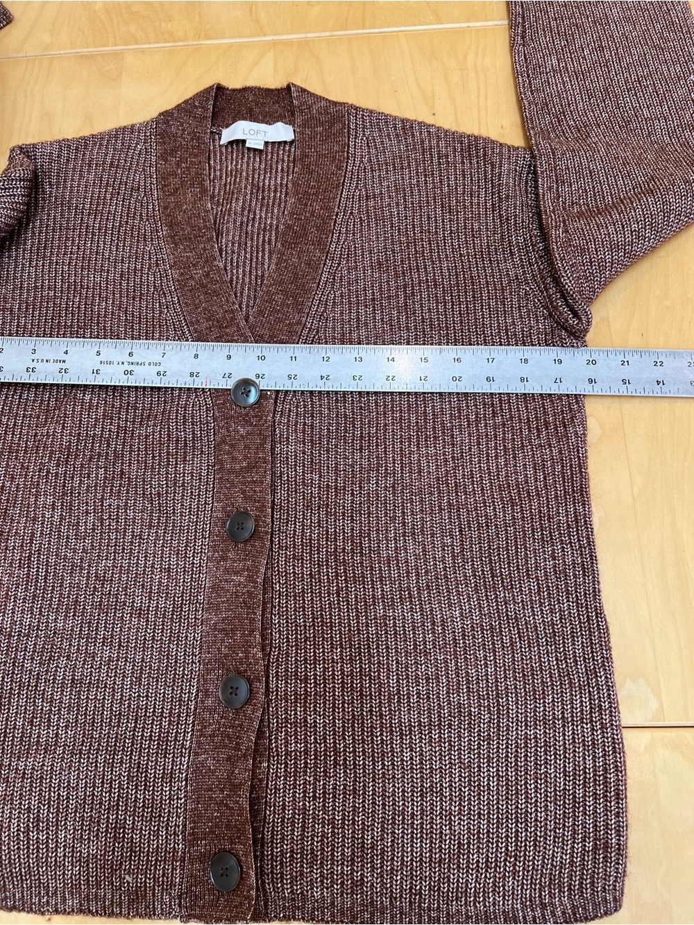 LOFT Brown Ribbed V-Neck Button Cardigan - Picture 7 of 9